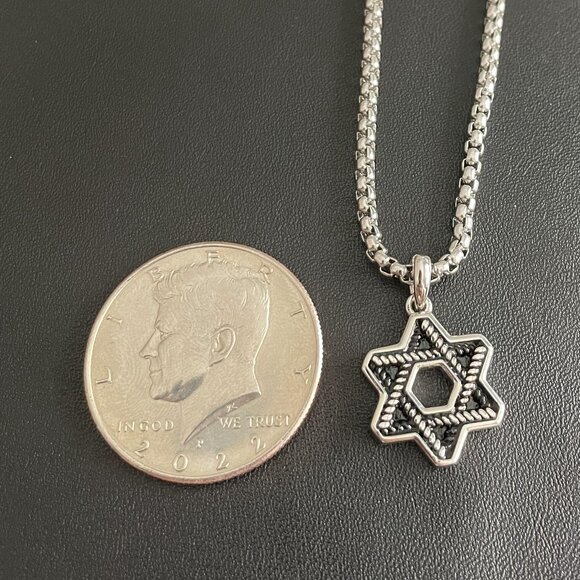 AMAZING CABLE STAR OF DAVID AMULET IN S 925 STERLING SILVER - Picture 4 of 9